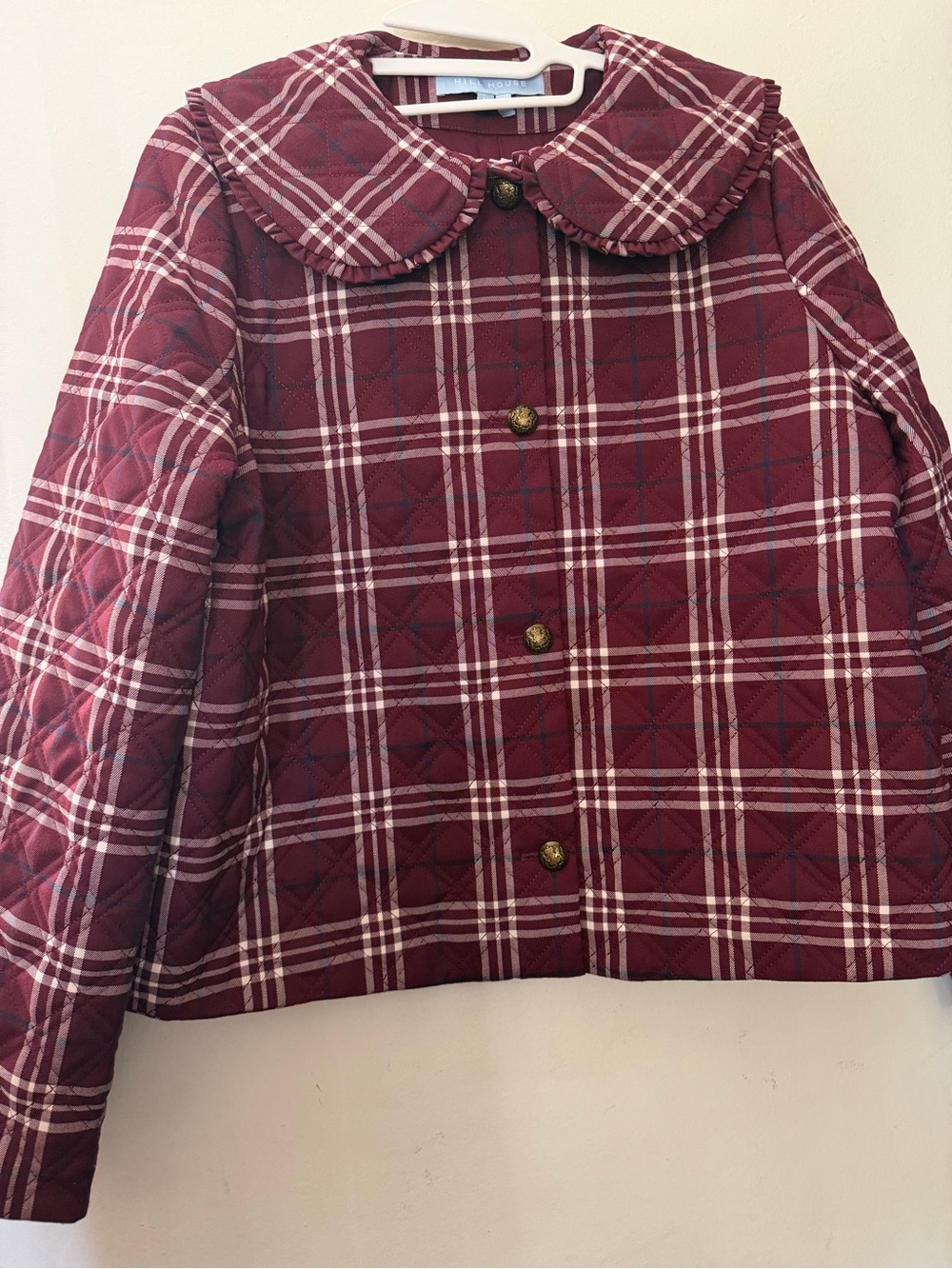 Hill House Home Burgundy Plaid Quilted Jacket Peter Pan Collar Size M - Picture 7 of 12